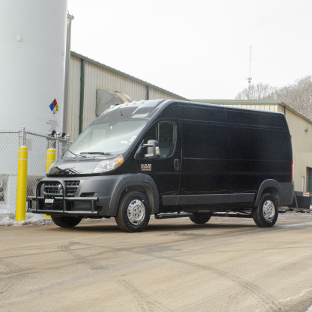 Work van 2017 Ram ProMaster 2500 with LUVERNE cargo van accessories and O-Mega II steps