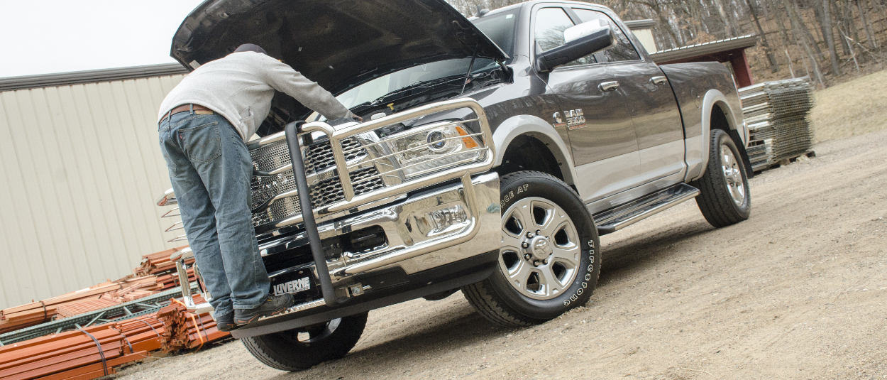 LUVERNE Prowler Max™ grille guard under hood on Ram 3500