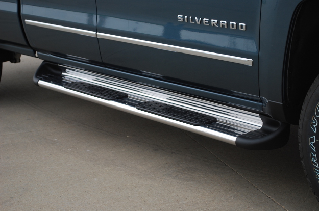 LUVERNE truck Side Entry Steps on a blue Chevrolet Silverado 1500