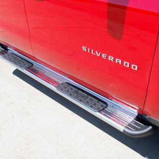 Side Entry Truck Steps on a red Chevrolet Silverado