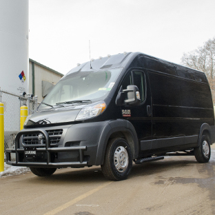 Black 2017 Ram ProMaster 2500 commercial van with LUVERNE Tuff Guard® grille guard