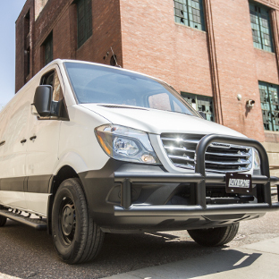 LUVERNE Tuff Guard® grille guard on white 2016 Freightliner Sprinter 2500 in industrial park