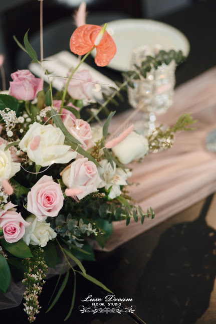 Silver Crystal Candle Holders and Flowers by Luxe Dream Event Hire & Floral Studio. Thank you Gerome.