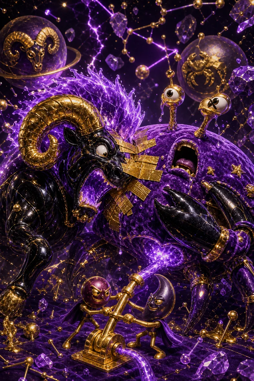 Aries and Cancer — Luxtra cosmic compatibility card