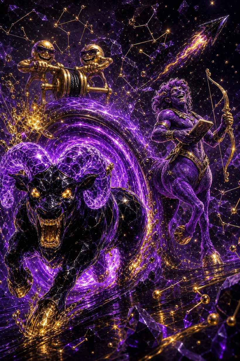 Aries and Sagittarius — Luxtra cosmic compatibility card