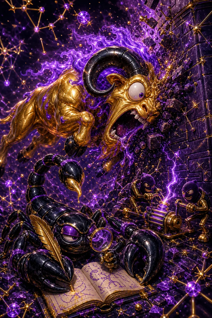 Aries and Scorpio — Luxtra cosmic compatibility card