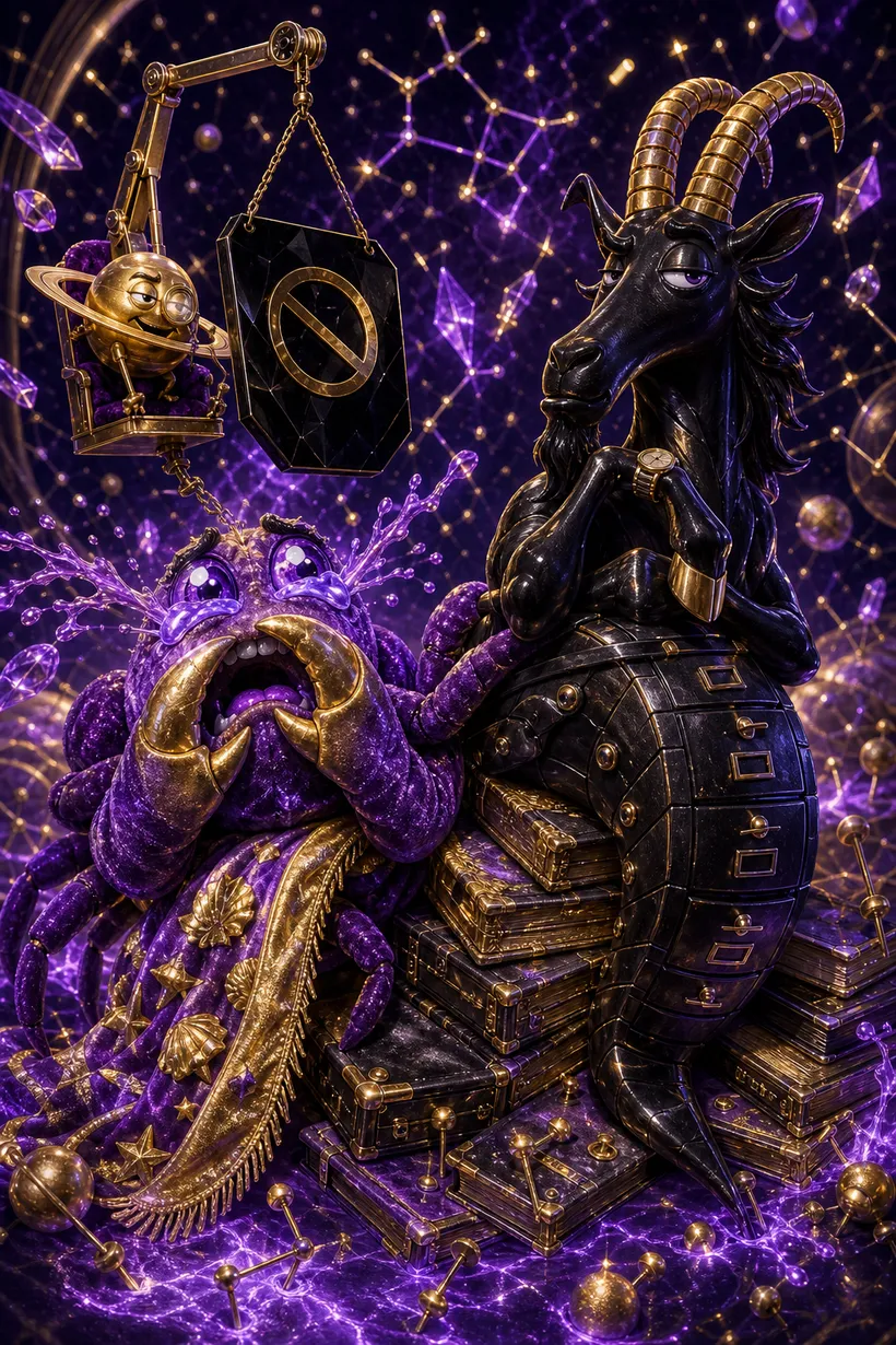 Cancer and Capricorn — Luxtra cosmic compatibility card