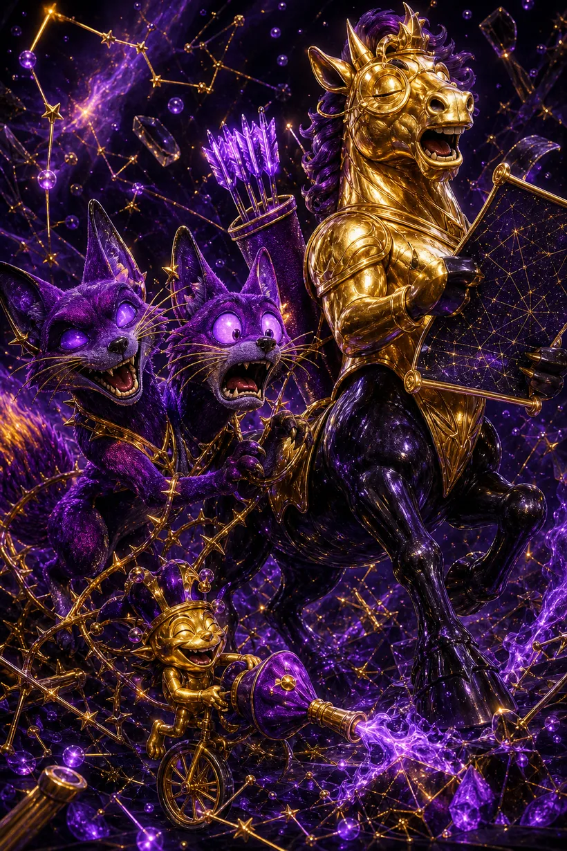 Gemini and Sagittarius — Luxtra cosmic compatibility card