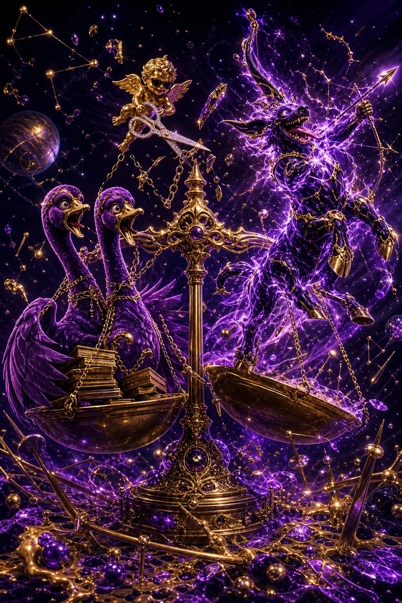 Libra and Sagittarius — Luxtra cosmic compatibility card