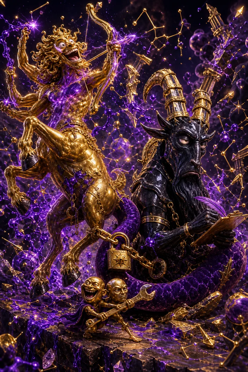 Sagittarius and Capricorn — Luxtra cosmic compatibility card
