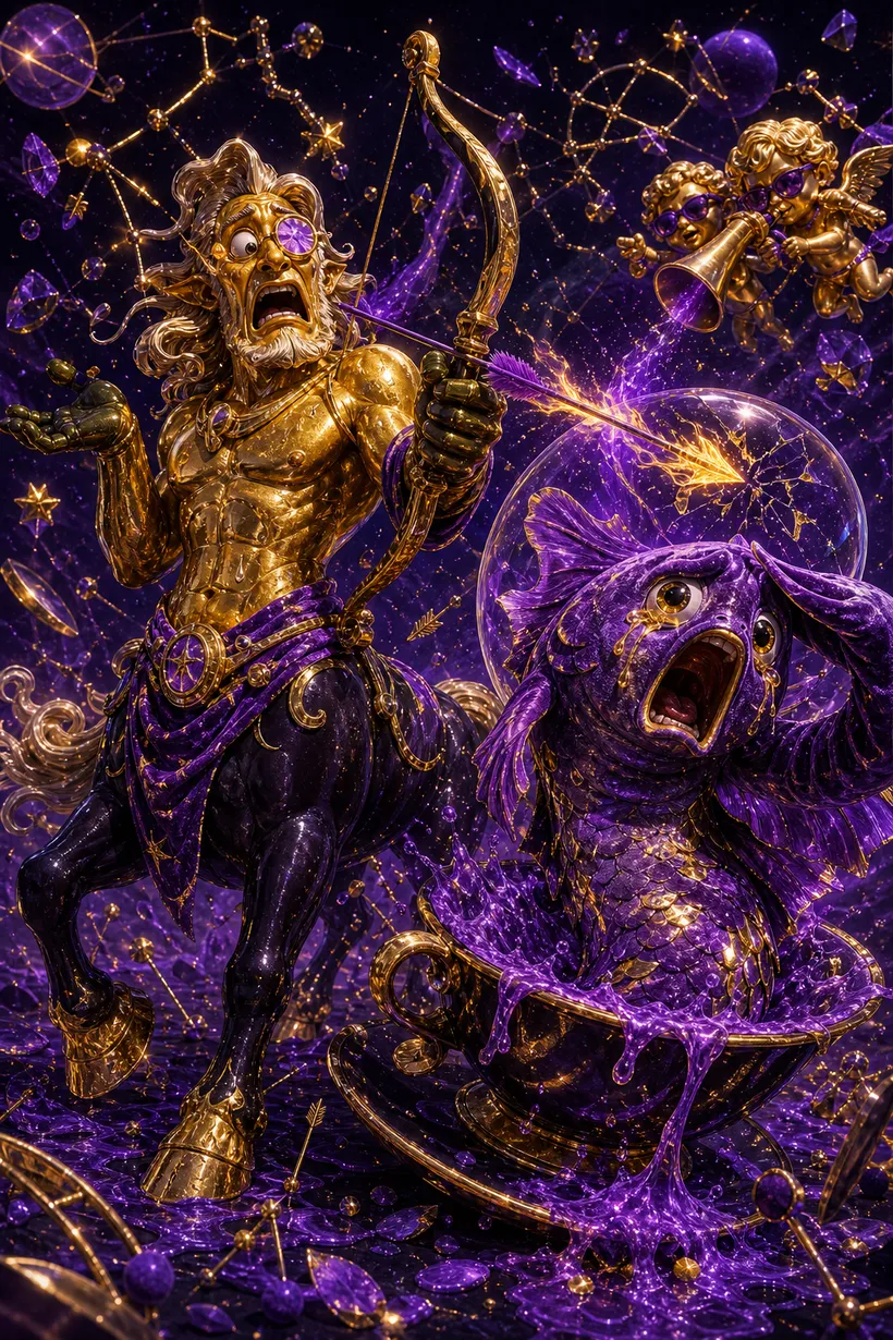 Sagittarius and Pisces — Luxtra cosmic compatibility card