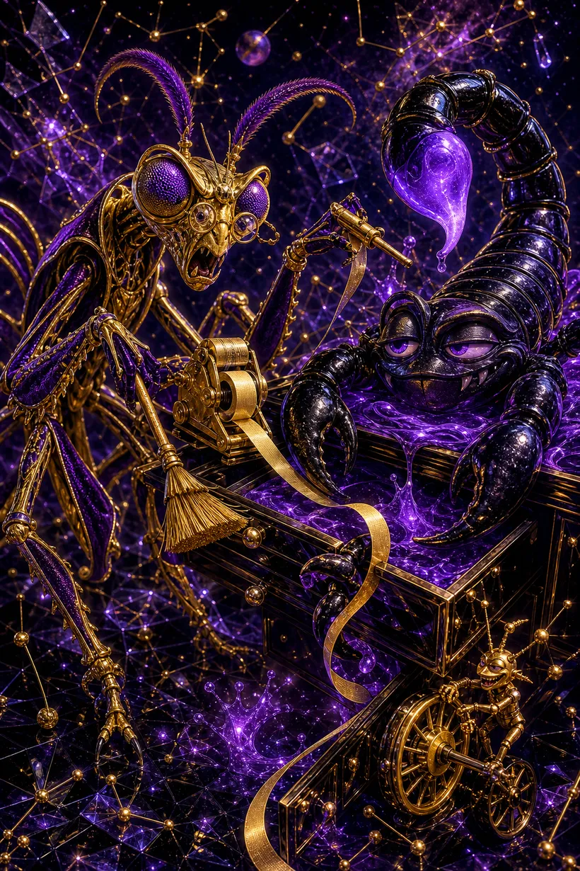 Virgo and Scorpio — Luxtra cosmic compatibility card