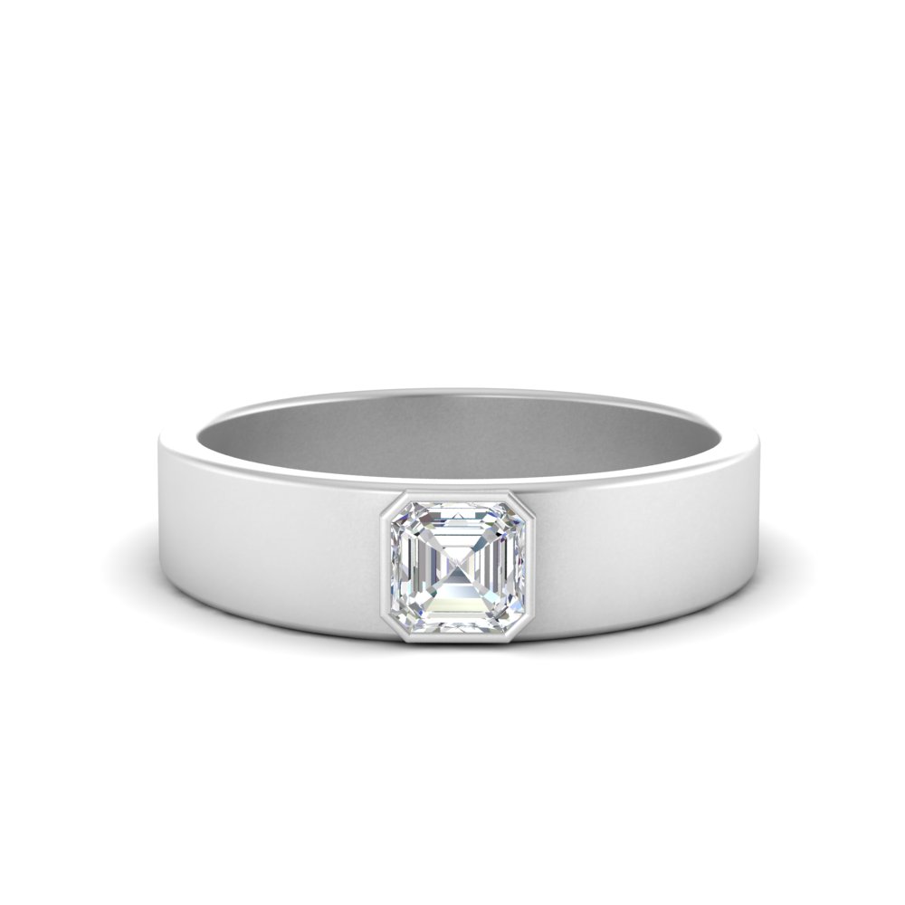 asscher-cut-bezel-set-solitaire-diamond-wedding-ring-for-men-in-14k-white-gold