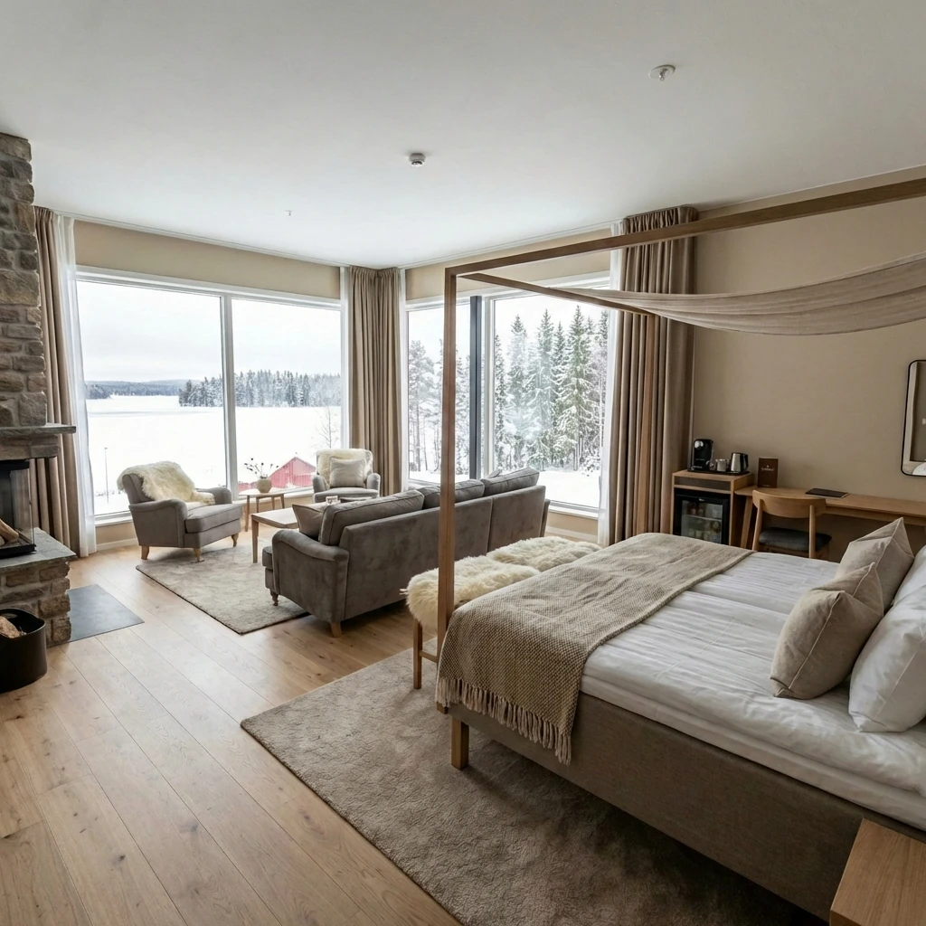 Lyxig svit med separat vardagsrumsdel och elegant möblemang