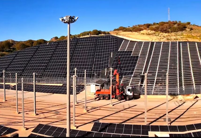 Solar panel installation process on the slope