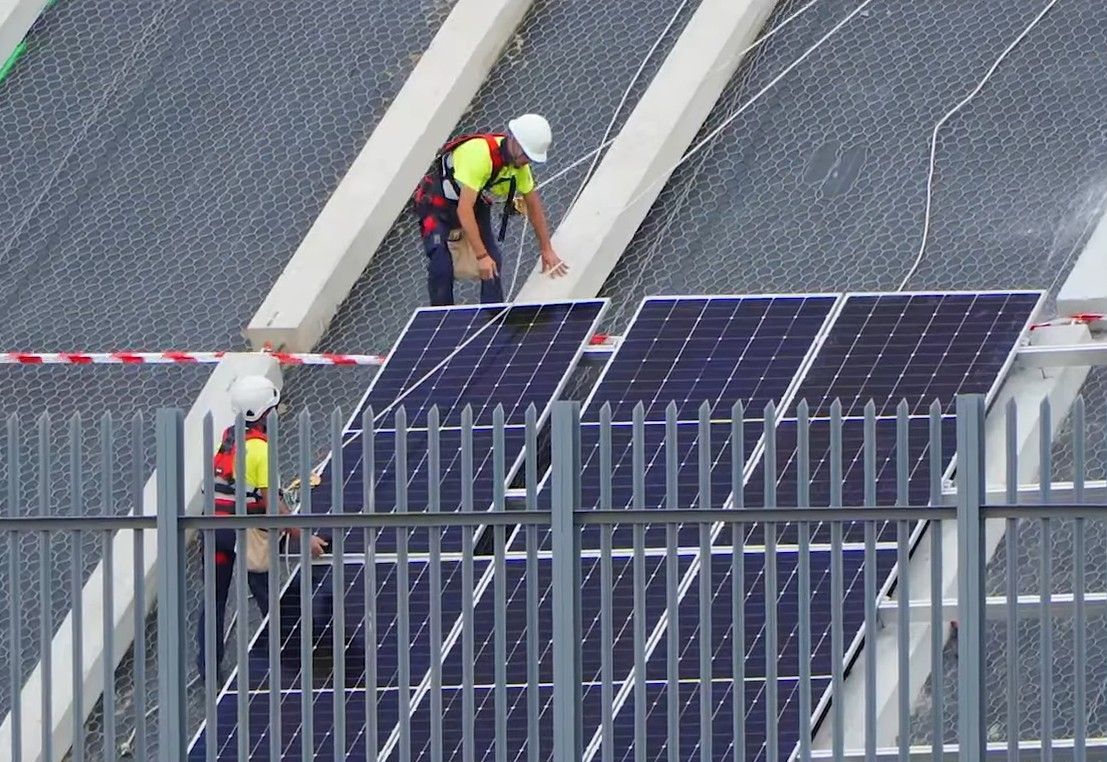 Solar panel installation process on the slope