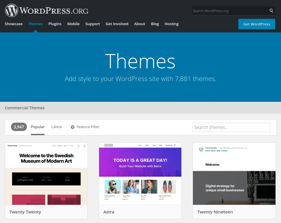 Choix d'un thème sur la plateforme WordPress