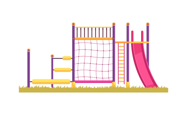 Cartoon playground with colorful climbing frame slide for little kids vector illustration