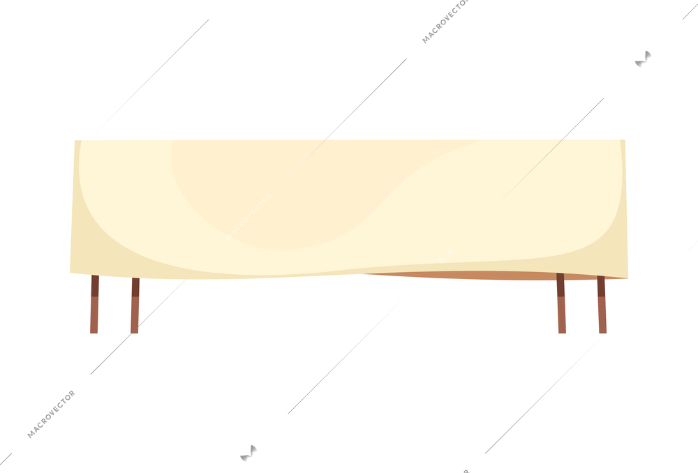 Long dinner table with cloth on white background flat cartoon vector illustration