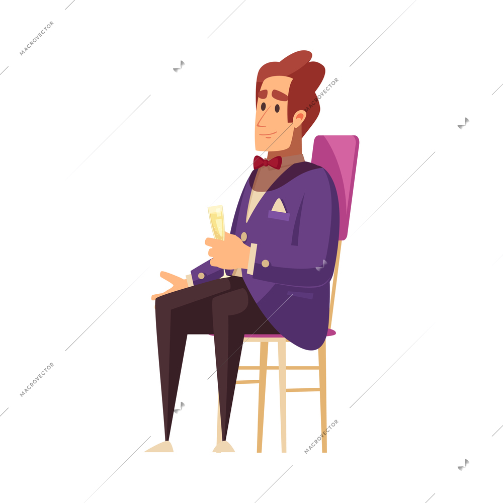 Man with champagne glass at banquet cartoon vector illustration