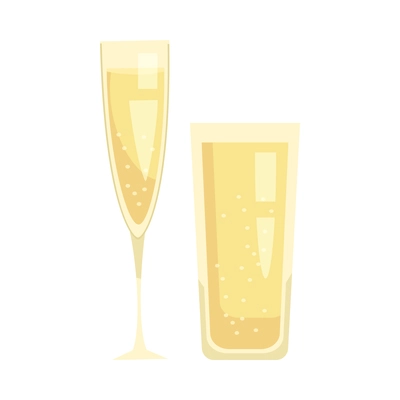 Two flat glasses of champagne on white background isolated vector illustration