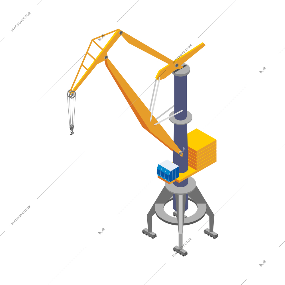 Isometric port cargo crane on white background 3d vector illustration