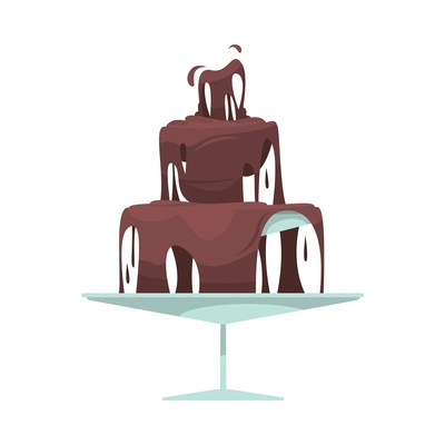 Brown chocolate fountain for banquet flat vector illustration