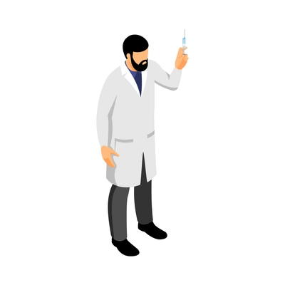 Vaccination isometric icon with male doctor holding syringe 3d vector illustration