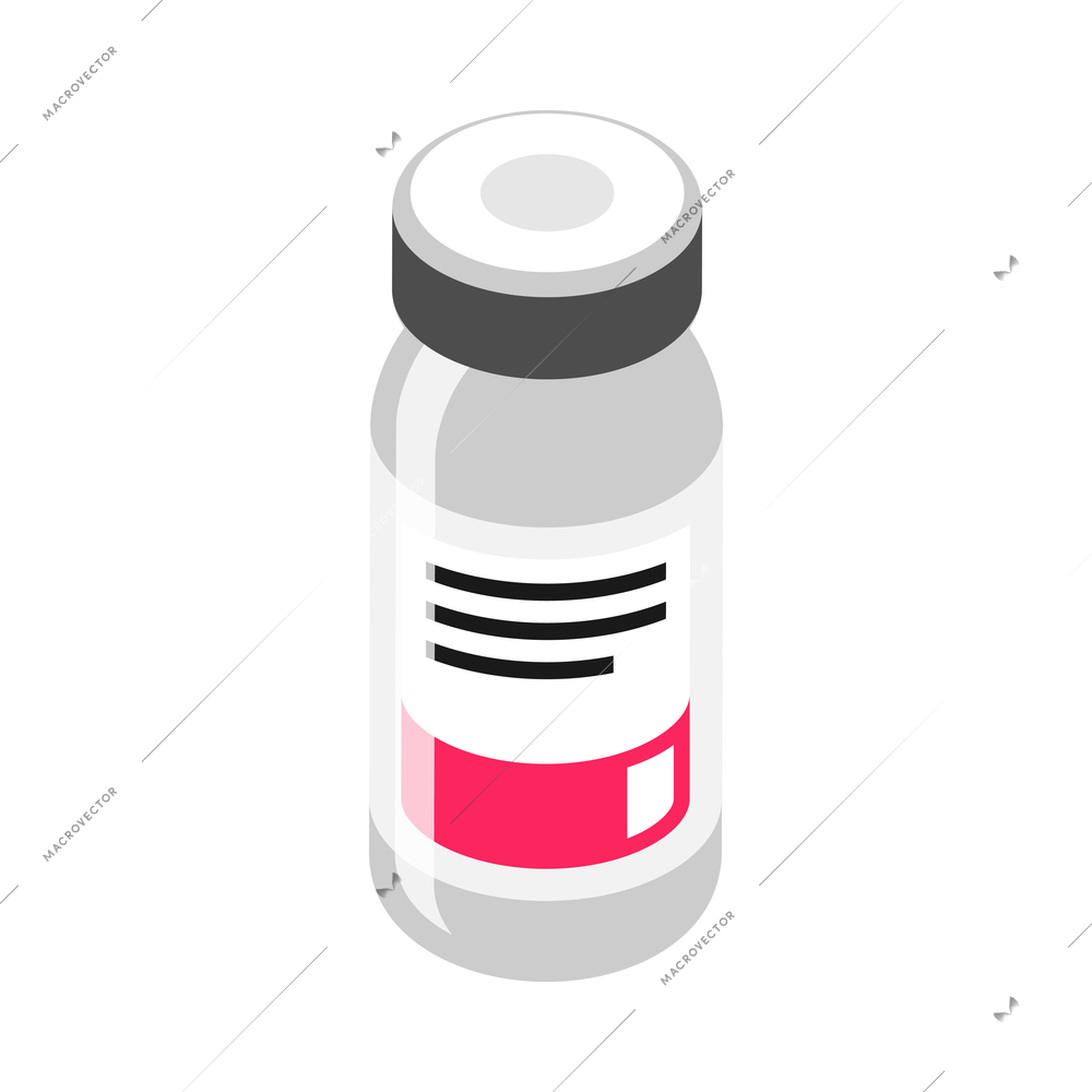 Medical glass vial with vaccine isometric icon 3d vector illustration