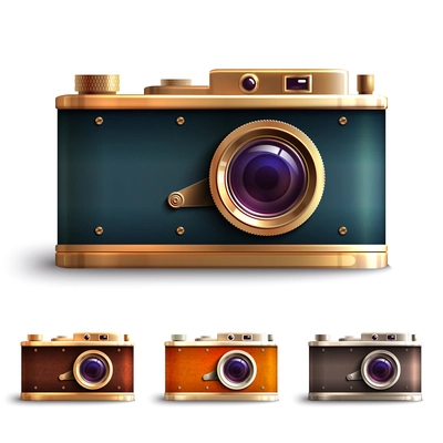 Retro style vintage photo camera decorative icons set isolated vector illustration