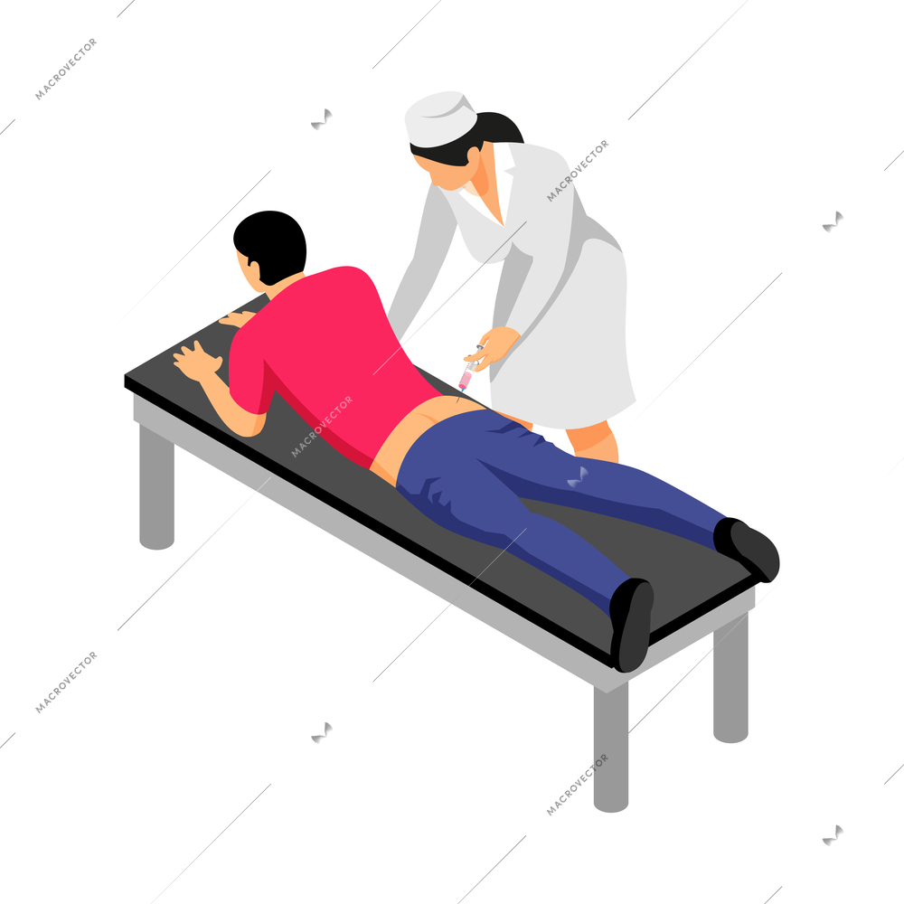 Vaccination isometric icon with nurse giving injection to patient 3d vector illustration