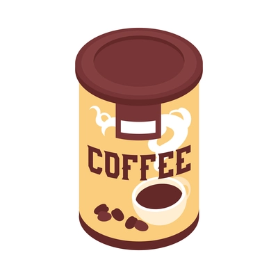 Isometric jar of instant coffee on white background vector illustration