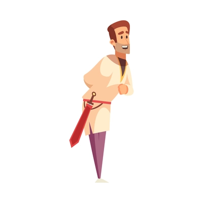 Cartoon happy medieval man with sword vector illustration