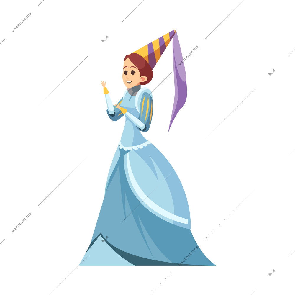 Cartoon happy medieval woman on white background vector illustration