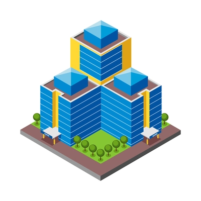 Isometric many storeyed building of seaport 3d vector illustration