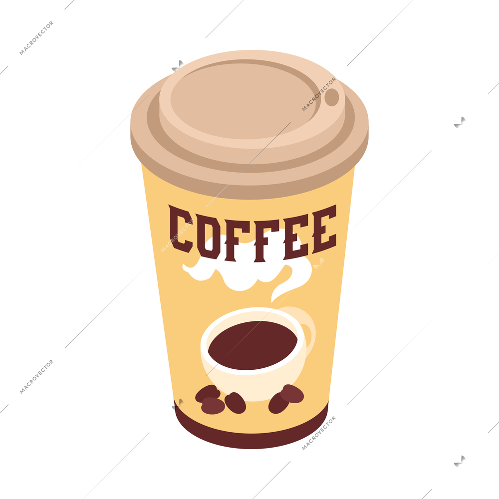 Isometric plastic cup of fresh coffee 3d vector illustration