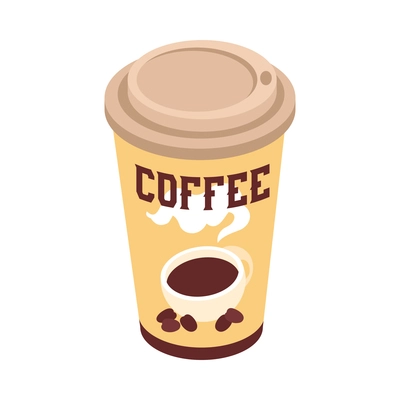 Isometric plastic cup of fresh coffee 3d vector illustration