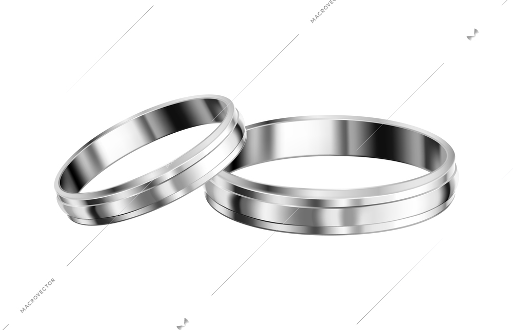 Realistic pair of silver or platinum wedding rings vector illustration