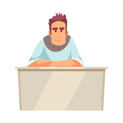 Cartoon male school teacher at his table vector illustration