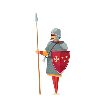 Medieval knight with spear and shield cartoon vector illustration