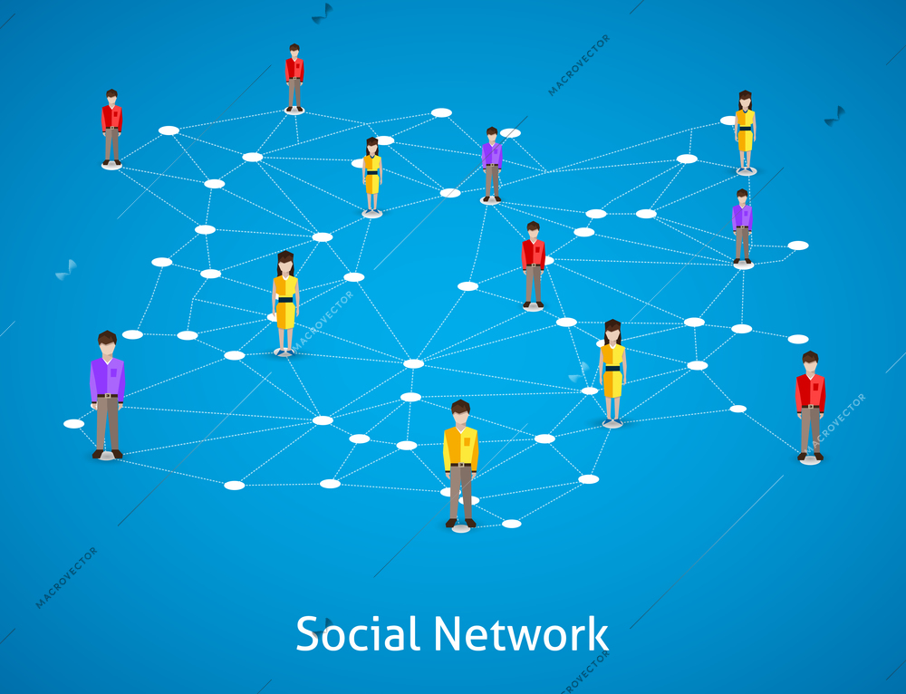 Social network concept with male and female avatars connected vector illustration