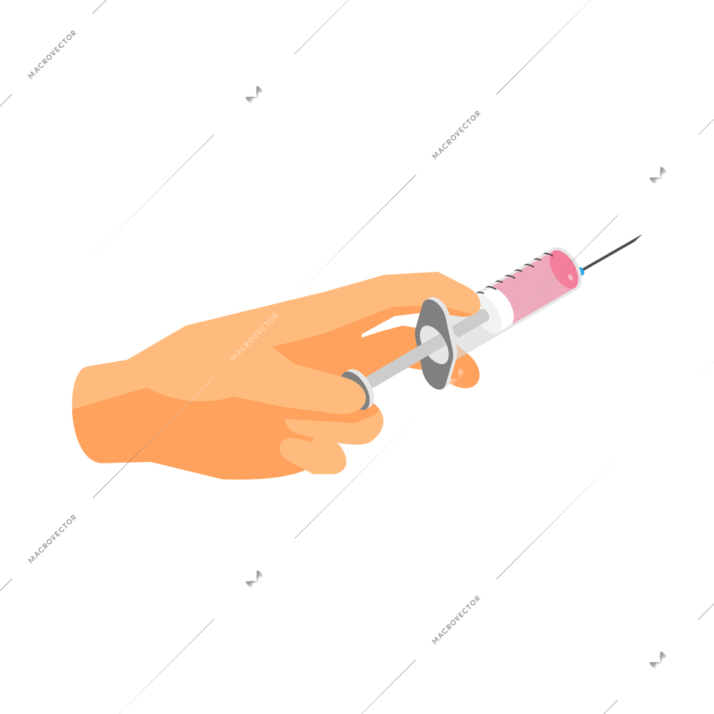 Vaccination isometric icon with human hand holding syringe 3d vector illustration