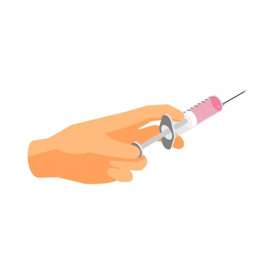 Vaccination isometric icon with human hand holding syringe 3d vector illustration