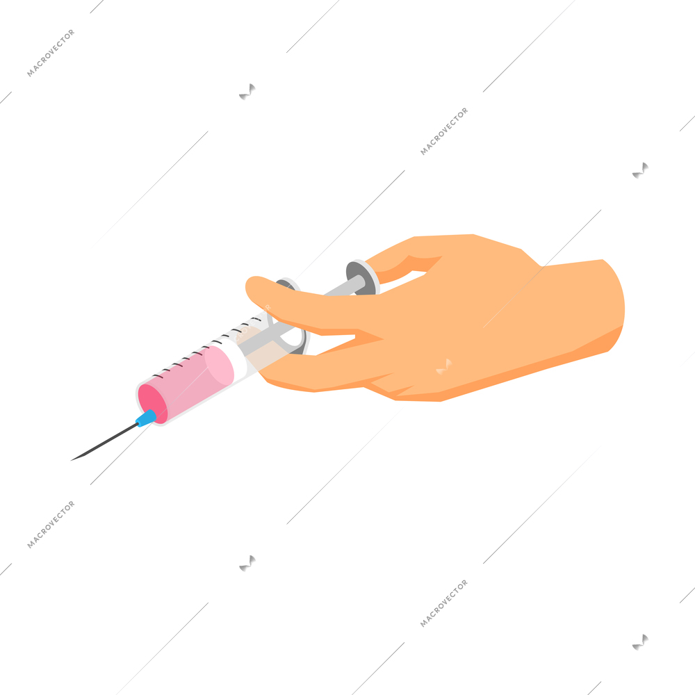 Vaccination isometric icon with doctor or nurse hand holding syringe 3d vector illustration