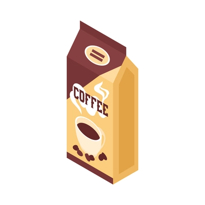 Isometric package of ground coffee on white background 3d vector illustration