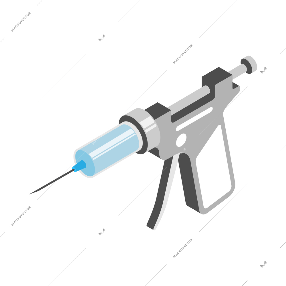 Isometric gun with syringe icon on white background 3d vector illustration