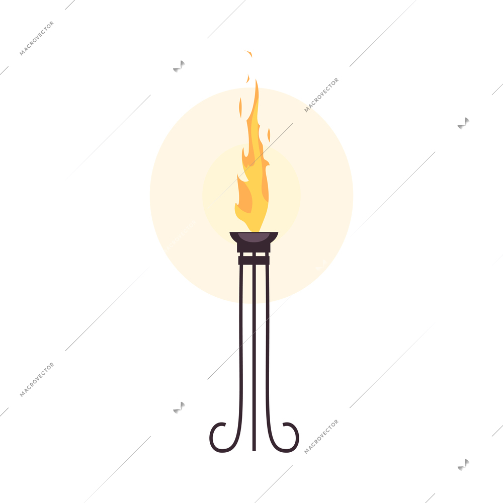 Medieval ancient burning lamp torch fire flame cartoon vector illustration