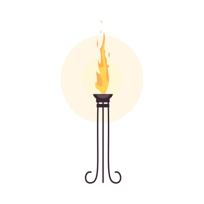 Medieval ancient burning lamp torch fire flame cartoon vector illustration