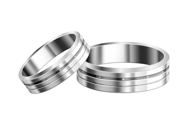 Realistic white gold or platinum wedding rings with diamonds vector illustration