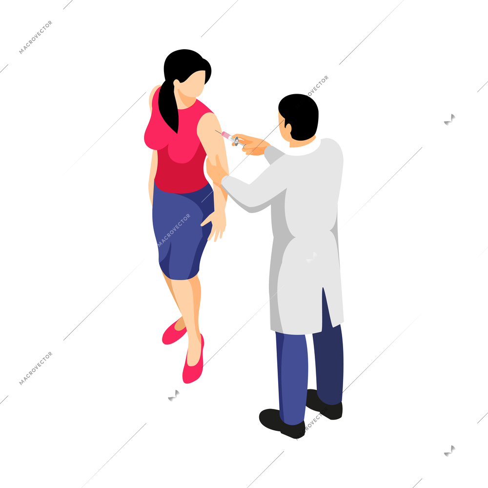 Vaccination isometric icon with female patient getting vaccinated 3d vector illustration